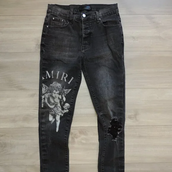 Amiri Cherub Print Black Skinny Jeans Denim Size Mens 30x31